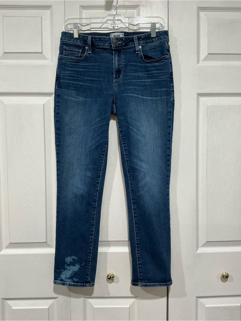 💙 PAIGE Brigit Slim Blue Denim Jeans Bleached Ankle Distressed (01349)